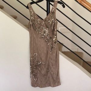 Bronze/Gold Shift Dress w/Lace and beading Detail